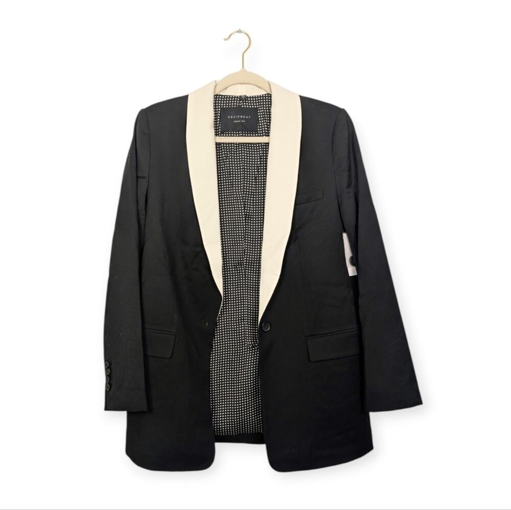 Equipment Quincy Blazer 6 Black Trim Tuxedo Style Single Button Tailored NWT